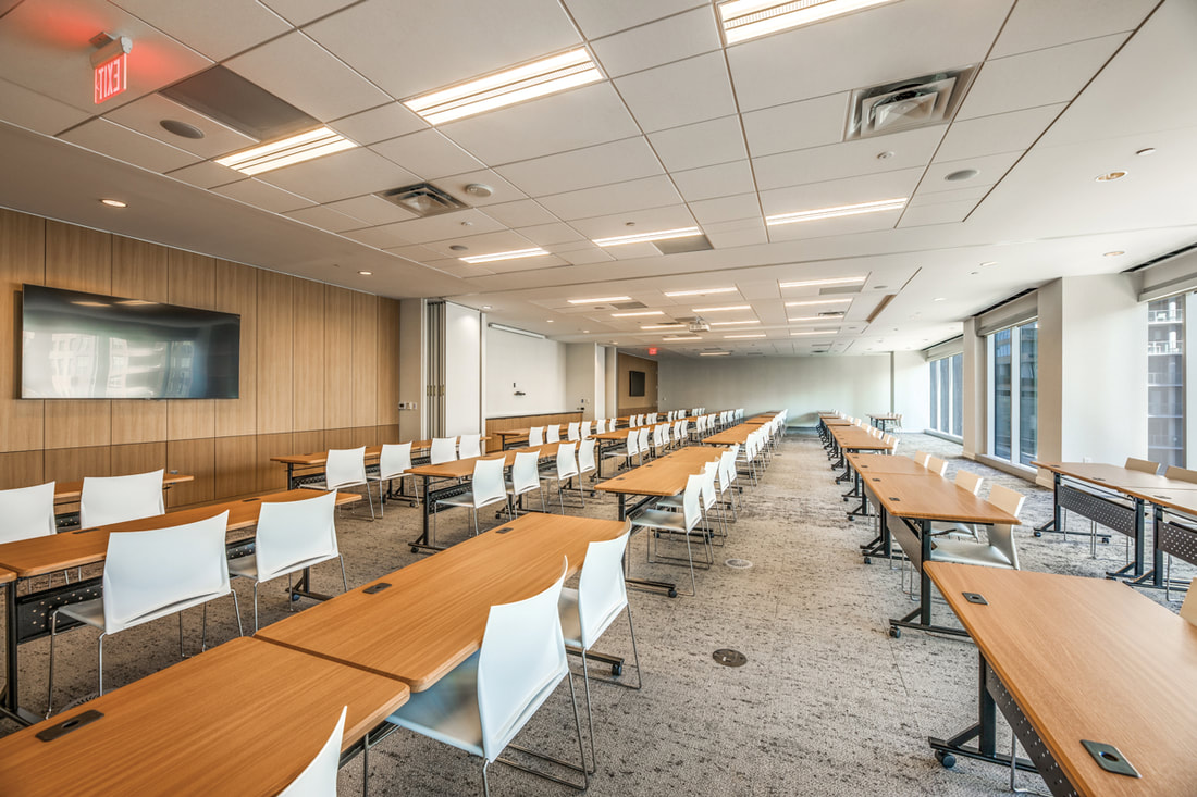 The newly renovated 6,200 SF conference center at One Victory Park can accommodate groups of from 10-200 